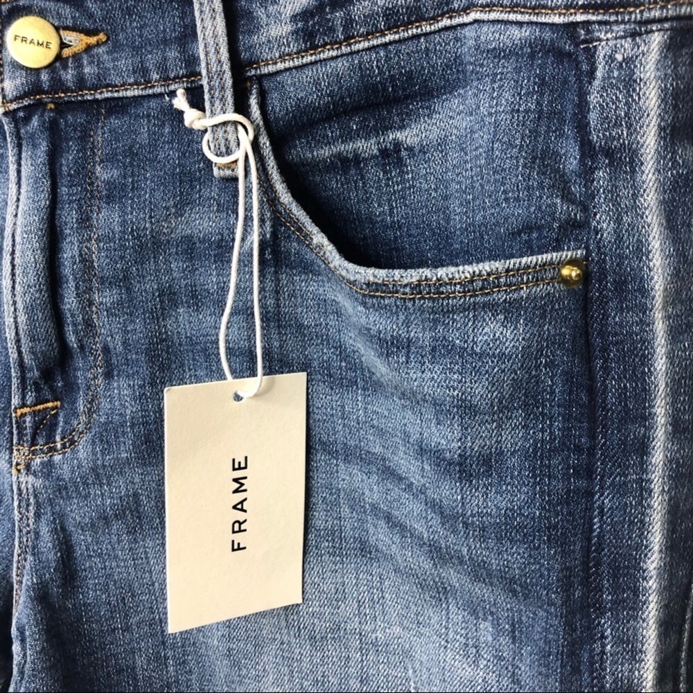 Frame Cleo Tux Stripe Fray Hem Denim Jean Shorts Size 28 Cut Off Shorts … - Picture 7 of 10